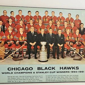 Chicago Black Hawks Wood Cardboard Print 16" X 11.5" World Champions 1960-61